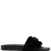 ( Nouvelle Collection ) Versace Claquettes La Medusa En Fourrure Artificielle 1B090 BLACK