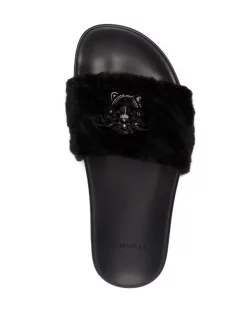 ( Nouvelle Collection ) Versace Claquettes La Medusa En Fourrure Artificielle 1B090 BLACK -Pas Cher Versace Boutique 17958291 37945334 600