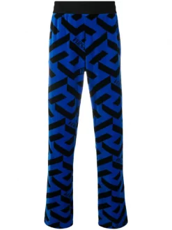 ( Nouvelle Collection ) Versace Pantalon De Jogging à Motif Géométrique 2UA00 SAPPHIRE/BLACK