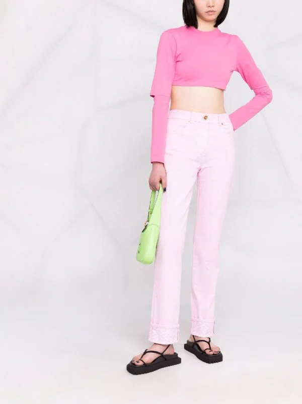 ( Nouvelle Collection ) Versace 1D310 PINK Pantalon Droit à Taille Haute Femme 2 ( Nouvelle Collection ) Versace 1D310 PINK Pantalon Droit à Taille Haute Femme – Image 2