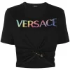 Versace 2B070 BLACK + MULTICOLOR T-shirt Crop à Détail D'épingle Femme