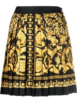Versace Jupe Plissée à Imprimé Baroque 5B000 BLACK+GOLD