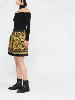 Versace Jupe Plissée à Imprimé Baroque 5B000 BLACK+GOLD -Pas Cher Versace Boutique 17968334 39447867 600