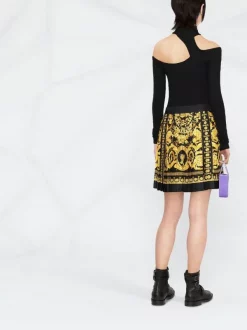 Versace Jupe Plissée à Imprimé Baroque 5B000 BLACK+GOLD -Pas Cher Versace Boutique 17968334 39448202 600