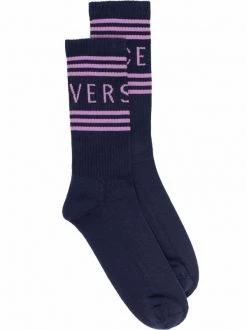 Versace Chaussettes Rayées à Logo Intarsia 2UD80 Bluenavy