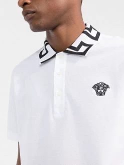 Versace Polo à Col Greca 2W020 WHITE + BLACK -Pas Cher Versace Boutique 17969583 39736177 600