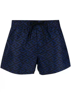 ( Nouvelle Collection ) Versace 5U280 BLUE Short De Bain à Imprimé La Greca Homme