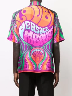 ( Nouvelle Collection ) Versace Chemise En Soie à Imprimé Medusa Music 5R010 ORANGE MULTICOLOR -Pas Cher Versace Boutique 17980375 38034179 600