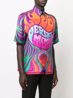 ( Nouvelle Collection ) Versace Chemise En Soie à Imprimé Medusa Music 5R010 ORANGE MULTICOLOR -Pas Cher Versace Boutique 17980375 38034181 600
