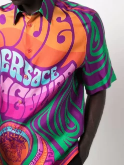 ( Nouvelle Collection ) Versace Chemise En Soie à Imprimé Medusa Music 5R010 ORANGE MULTICOLOR -Pas Cher Versace Boutique 17980375 38034185 600