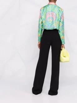 ( Nouvelle Collection ) Versace 5G130 NEON GREEN + SKY Chemise En Soie à Imprimé Medusa Music Femme -Pas Cher Versace Boutique 17981419 38008790 600