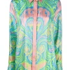 ( Nouvelle Collection ) Versace 5G130 NEON GREEN + SKY Chemise En Soie à Imprimé Medusa Music Femme