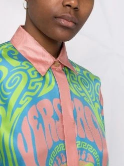 ( Nouvelle Collection ) Versace 5G130 NEON GREEN + SKY Chemise En Soie à Imprimé Medusa Music Femme -Pas Cher Versace Boutique 17981419 38009179 600