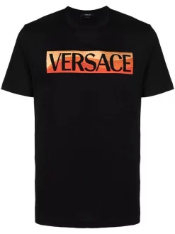 ( Nouvelle Collection ) Versace 1B000 BLACK T-shirt à Logo Imprimé Homme