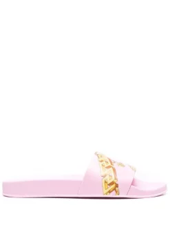 ( Nouvelle Collection ) Versace Candy Pink+oro Claquettes à Imprimé Graphique Femme