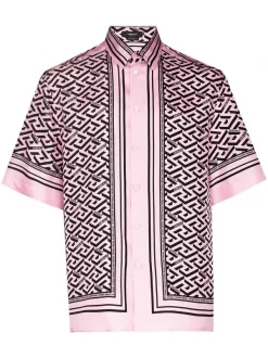 ( Nouvelle Collection ) Versace Chemise En Soie à Imprimé La Greca 5P210 CANDY BLACK