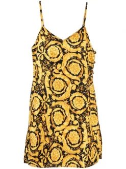 Versace Robe En Soie à Imprimé Baroque A7900 GOLD PRINT