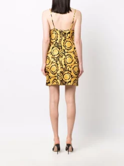 Versace Robe En Soie à Imprimé Baroque A7900 GOLD PRINT -Pas Cher Versace Boutique 17989415 38003630 600