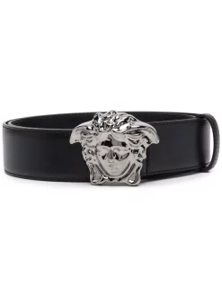 Versace 1B00E BLACK+RUTHENIUM Ceinture à Boucle Medusa Homme