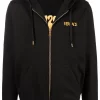 ( Nouvelle Collection ) Versace 1B000 BLACK Hoodie Zippé à Logo Brodé Homme