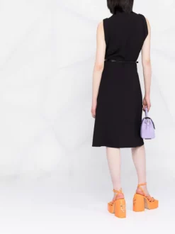 ( Nouvelle Collection ) Versace 1B000 BLACK Robe Mi-longue Sans Manches à Taille Ceinturée Femme -Pas Cher Versace Boutique 18002976 3a66602c 5269 421c bf77 730ef9b994bc 600