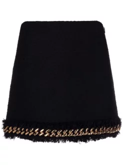 ( Nouvelle Collection ) Versace 1B000 BLACK Minijupe En Tweed à Détail De Chaîne Femme