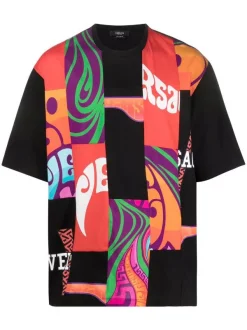 ( Nouvelle Collection ) Versace T-shirt à Imprimé Graphique 5B020 BLACK + MULTICOLOR