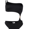 ( Nouvelle Collection ) Versace Maillot De Bain Greca à Découpes 1B000 BLACK