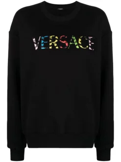 ( Nouvelle Collection ) Versace 1B000 BLACK Sweat En Coton à Broderies Femme