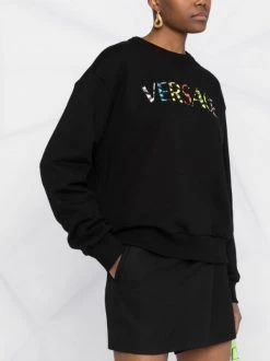 ( Nouvelle Collection ) Versace 1B000 BLACK Sweat En Coton à Broderies Femme -Pas Cher Versace Boutique 18014884 8c5ab282 c4c3 4f27 abbc 773132344f7d 600