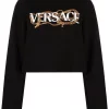 ( Nouvelle Collection ) Versace 1B000 BLACK Sweat Crop à Logo Imprimé Femme