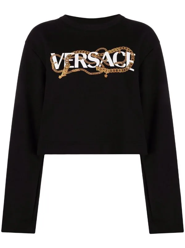 ( Nouvelle Collection ) Versace 1B000 BLACK Sweat Crop à Logo Imprimé Femme 1 ( Nouvelle Collection ) Versace 1B000 BLACK Sweat Crop à Logo Imprimé Femme