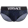 ( Nouvelle Collection ) Versace 5U280 NAVY + BLACK Slip Greek Key à Bande Logo Homme