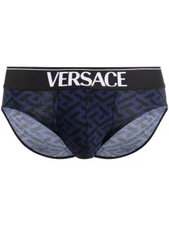 ( Nouvelle Collection ) Versace 5U280 NAVY + BLACK Slip Greek Key à Bande Logo Homme