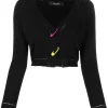 ( Nouvelle Collection ) Versace Cardigan Crop à Détail D'épingle 1B000 BLACK