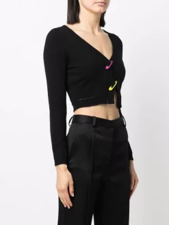 ( Nouvelle Collection ) Versace Cardigan Crop à Détail D'épingle 1B000 BLACK -Pas Cher Versace Boutique 18062975 38380809 600