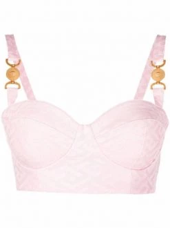 ( Nouvelle Collection ) Versace Haut Crop à Imprimé La Greca 2D410 CANDY BLACK