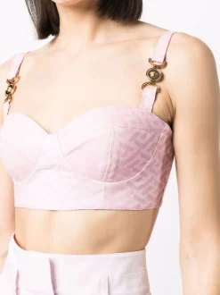 ( Nouvelle Collection ) Versace Haut Crop à Imprimé La Greca 2D410 CANDY BLACK -Pas Cher Versace Boutique 18063837 38384568 600