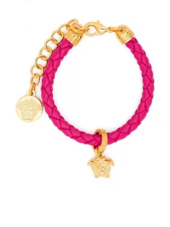 ( Nouvelle Collection ) Versace Bracelet En Cuir Tressé 1PE7D CERISE-WARMGOLD