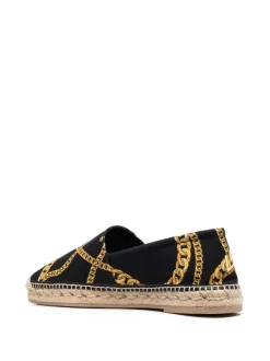 ( Nouvelle Collection ) Versace 5B000 BLACK + GOLD Espadrilles à Imprimé Chaîne Homme -Pas Cher Versace Boutique 18074952 38268950 600
