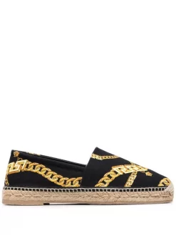 ( Nouvelle Collection ) Versace 5B000 BLACK + GOLD Espadrilles à Imprimé Chaîne Homme