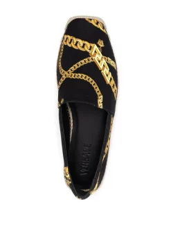 ( Nouvelle Collection ) Versace 5B000 BLACK + GOLD Espadrilles à Imprimé Chaîne Homme -Pas Cher Versace Boutique 18074952 38270415 600