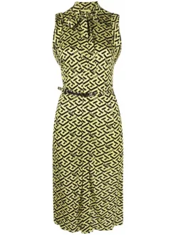 ( Nouvelle Collection ) Versace 5Y090 PINEAPPLE BLACK Robe Sans Manches à Imprimé Greca Femme