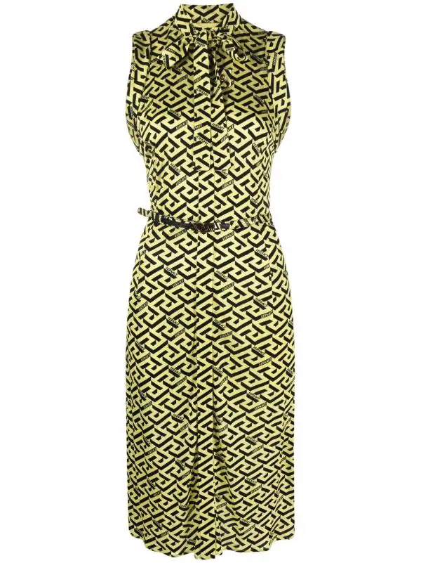 ( Nouvelle Collection ) Versace 5Y090 PINEAPPLE BLACK Robe Sans Manches à Imprimé Greca Femme 1 ( Nouvelle Collection ) Versace 5Y090 PINEAPPLE BLACK Robe Sans Manches à Imprimé Greca Femme