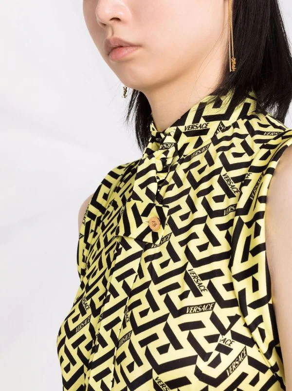 ( Nouvelle Collection ) Versace 5Y090 PINEAPPLE BLACK Robe Sans Manches à Imprimé Greca Femme 3 ( Nouvelle Collection ) Versace 5Y090 PINEAPPLE BLACK Robe Sans Manches à Imprimé Greca Femme – Image 3