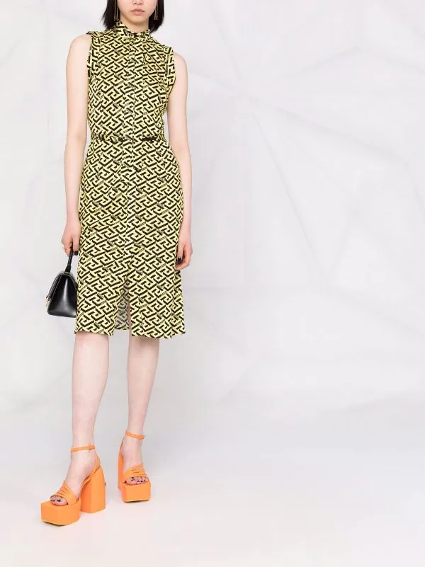 ( Nouvelle Collection ) Versace 5Y090 PINEAPPLE BLACK Robe Sans Manches à Imprimé Greca Femme 2 ( Nouvelle Collection ) Versace 5Y090 PINEAPPLE BLACK Robe Sans Manches à Imprimé Greca Femme – Image 2