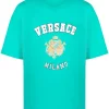 ( Nouvelle Collection ) Versace T-shirt à Logo Imprimé 1V560 TURQUOISE