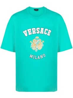 ( Nouvelle Collection ) Versace T-shirt à Logo Imprimé 1V560 TURQUOISE