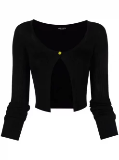 ( Nouvelle Collection ) Versace 1B000 BLACK Cardigan Crop à Design Ouvert Femme