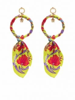 ( Nouvelle Collection ) Versace 5G23V Boucles D'oreilles Pendantes à Détail De Foulard Femme
